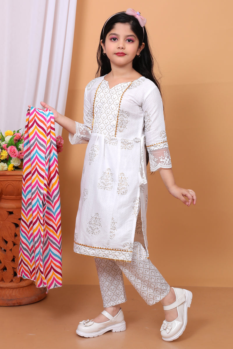 Shiidal Girls Casual, Formal, Festive & Party Kurta, Pyjama & Dupatta Set (White Pack of 1)