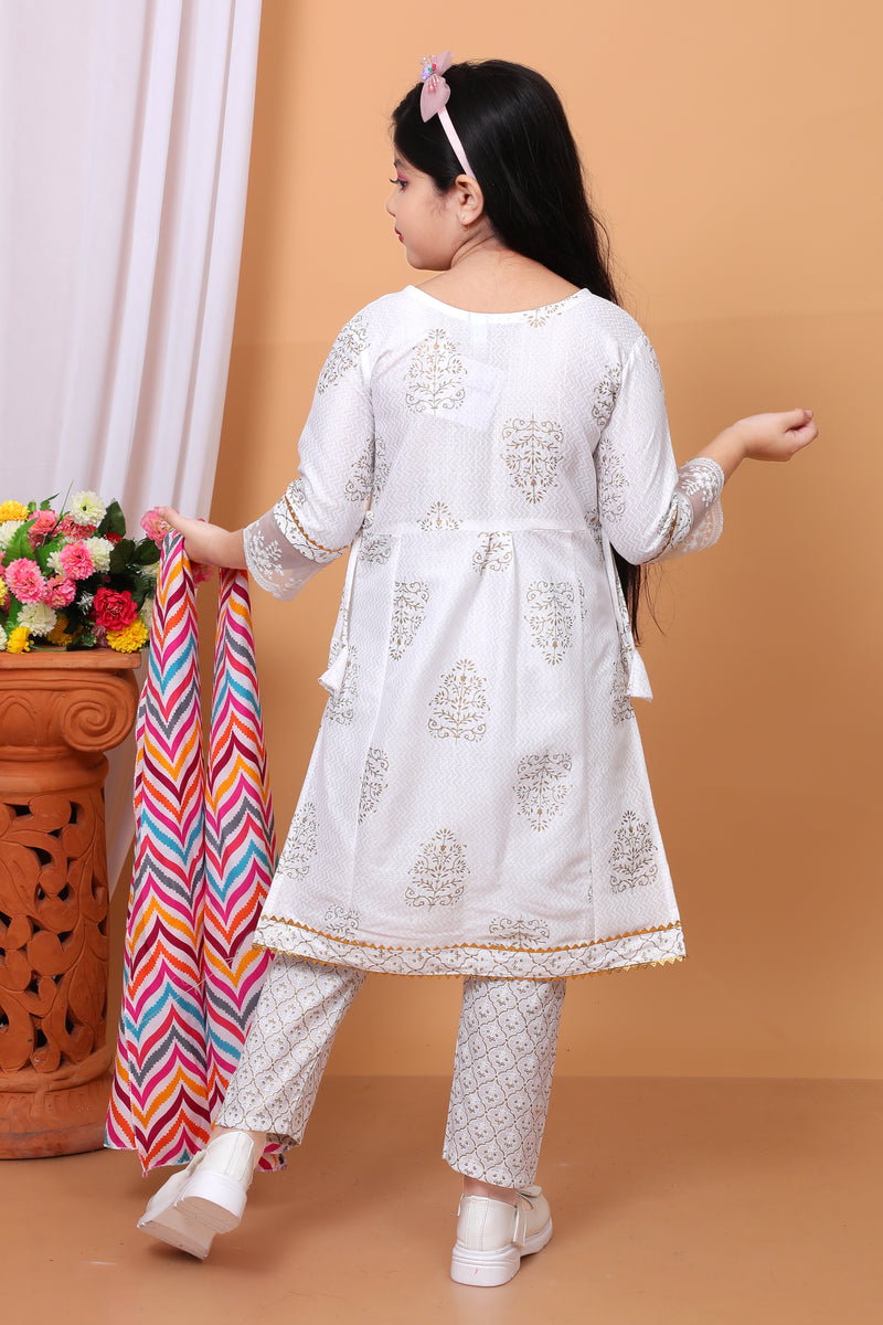 Shiidal Girls Casual, Formal, Festive & Party Kurta, Pyjama & Dupatta Set (White Pack of 1)