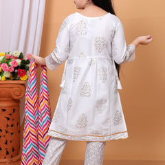 Shiidal Girls Casual, Formal, Festive & Party Kurta, Pyjama & Dupatta Set (White Pack of 1)