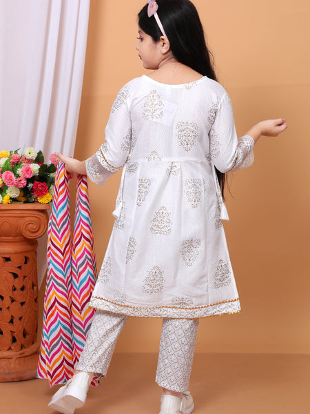 Shiidal Girls Casual, Formal, Festive & Party Kurta, Pyjama & Dupatta Set (White Pack of 1)