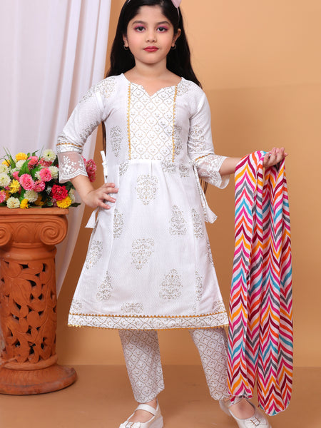 Shiidal Girls Casual, Formal, Festive & Party Kurta, Pyjama & Dupatta Set (White Pack of 1)