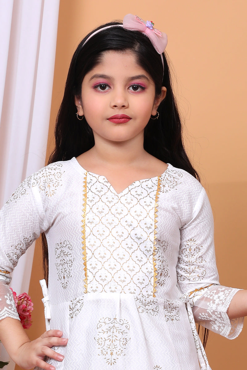 Shiidal Girls Casual, Formal, Festive & Party Kurta, Pyjama & Dupatta Set (White Pack of 1)